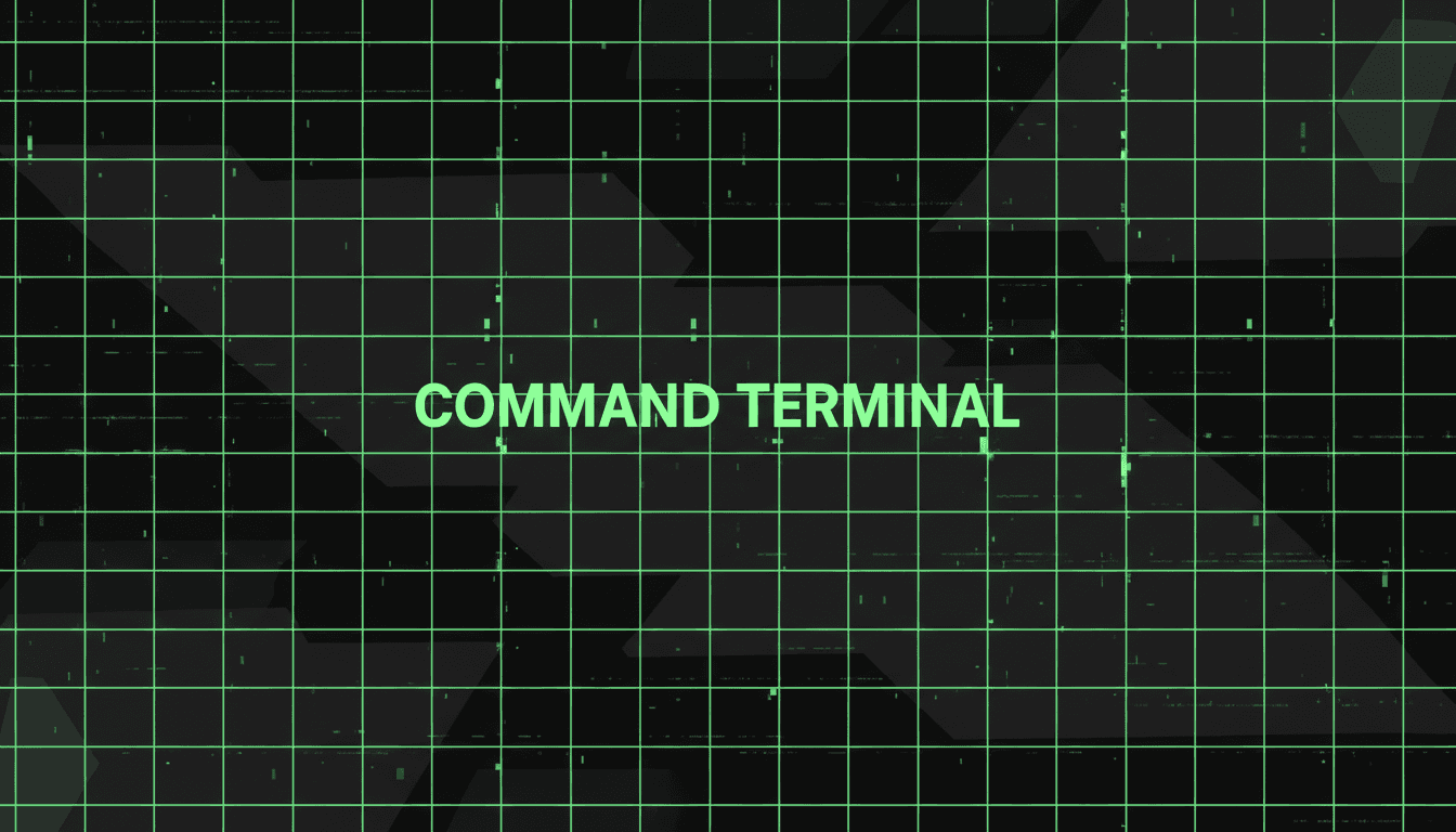 Dark digital environment with neon green grid patterns